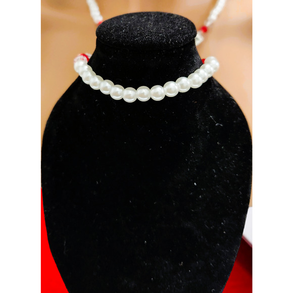 Delta Sigma Theta Jewelry Necklace Earrings & bracelet Set Red and white Pearls - Picture 5 of 6